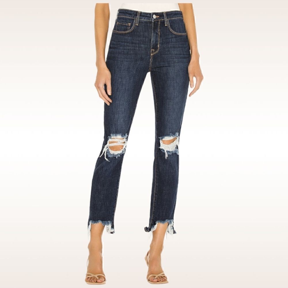 L'AGENCE High Line Women's Distressed Raw Hem Dark Washed Skinny Jeans Size 26